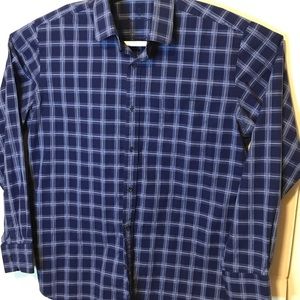 Bugatchi Mens Class Fit XL Blue Plaid Dress Shirt